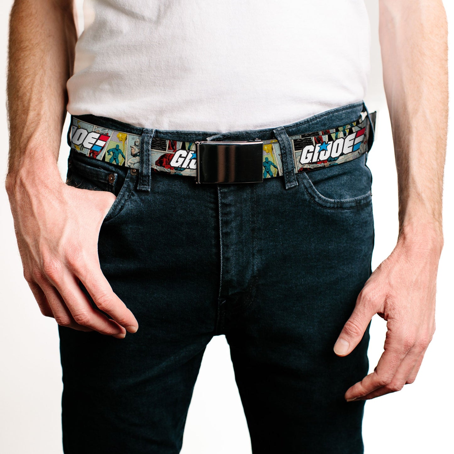 Web Belt Blank Black Buckle - GI JOE Title Logo and Comic Scene Blocks Webbing