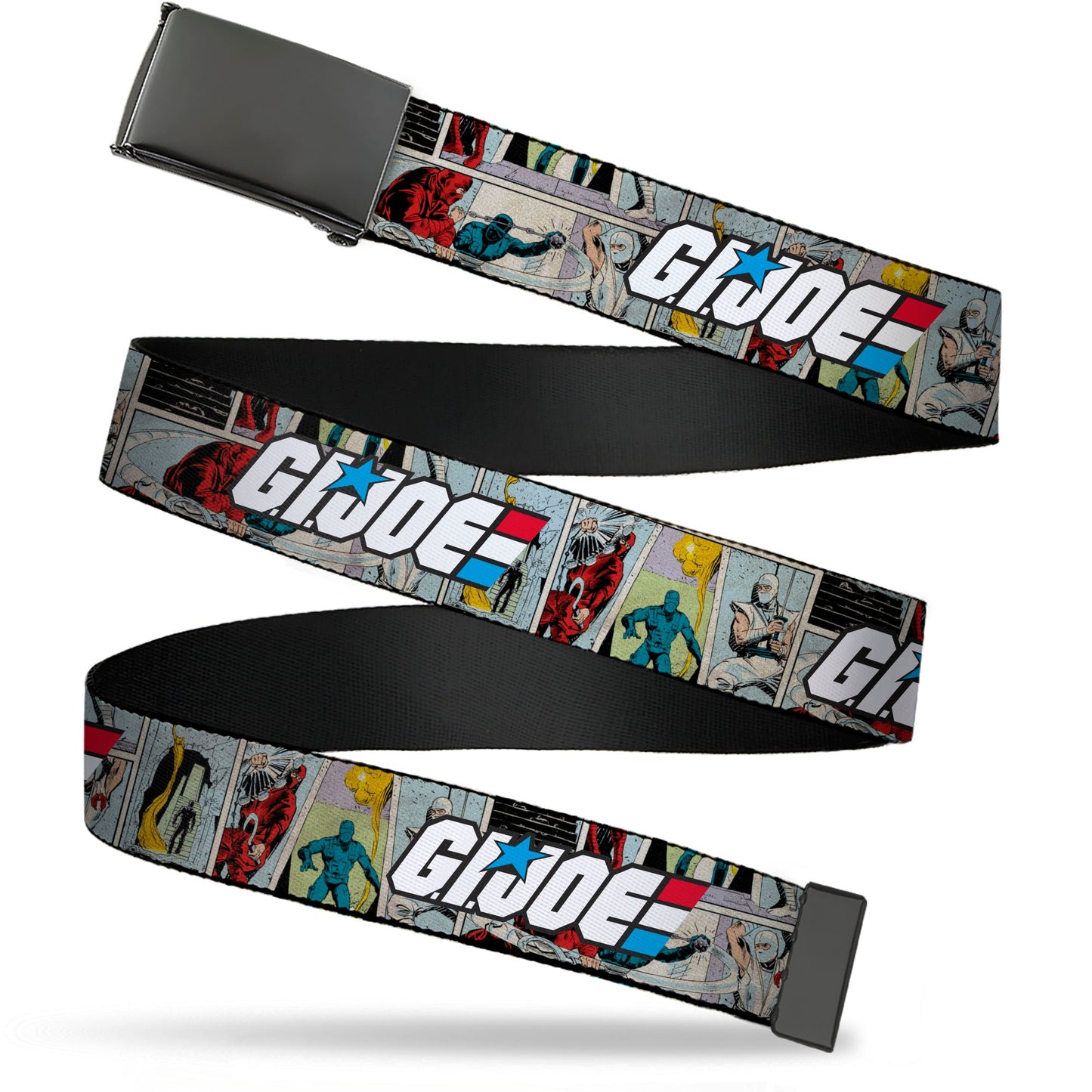 Web Belt Blank Black Buckle - GI JOE Title Logo and Comic Scene Blocks Webbing