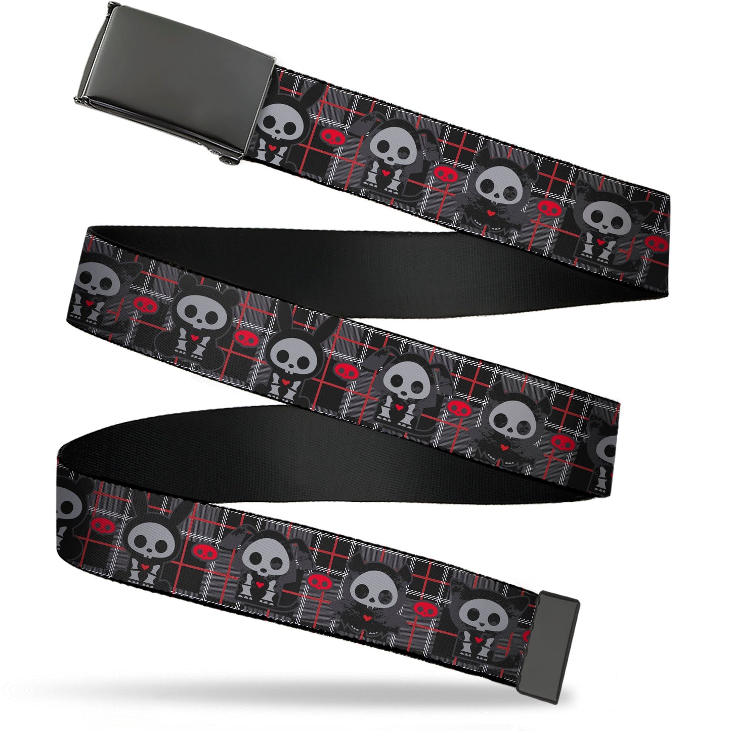 Web Belt Blank Black Buckle - Skelanimals Five Animals and Face Logo Plaid Black/Red/White Webbing