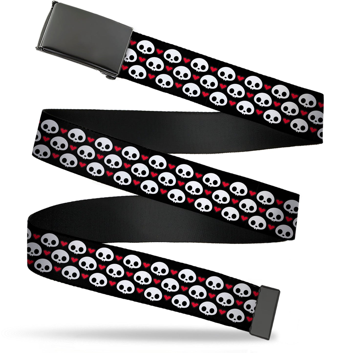Web Belt Blank Black Buckle - Skelanimals Face Logo and Heart Black/White/Red Webbing