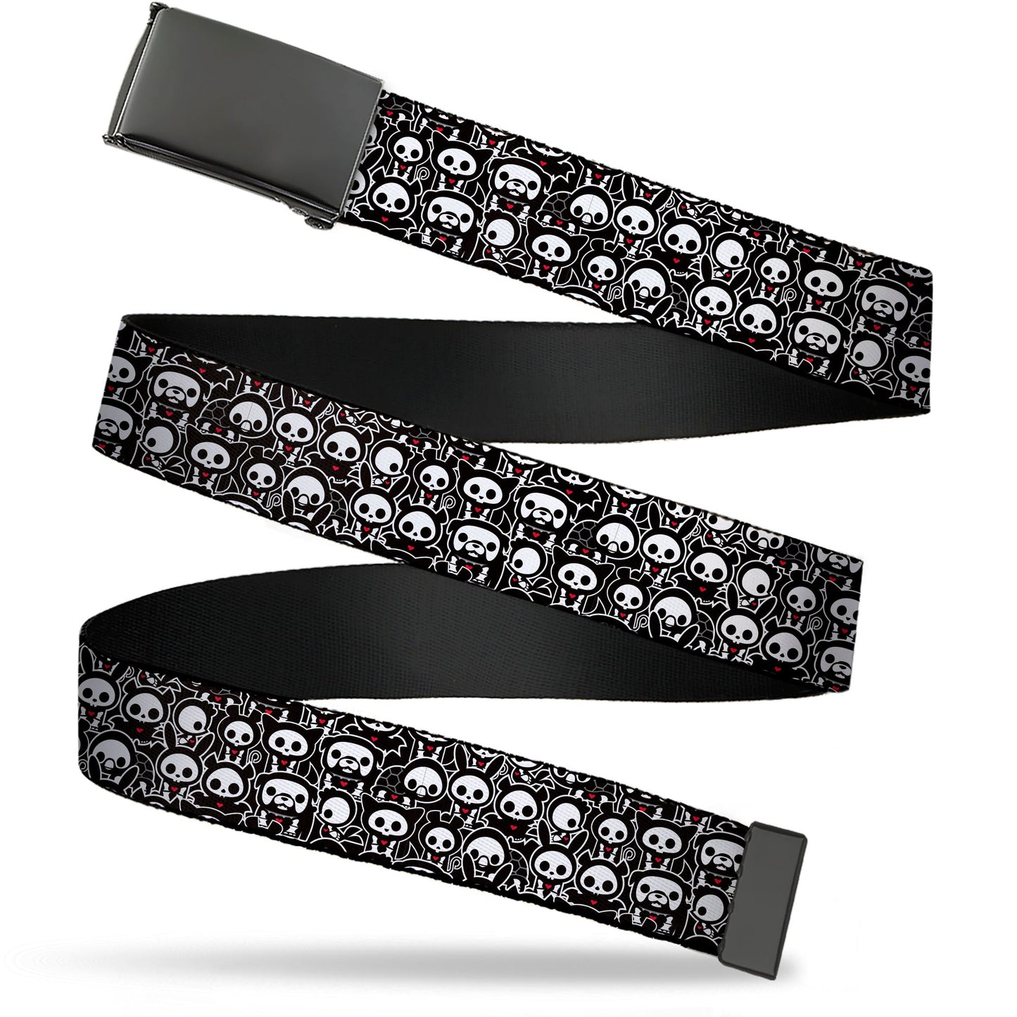 Web Belt Blank Black Buckle - Skelanimals Animal Poses Stacked Black/White/Red Webbing