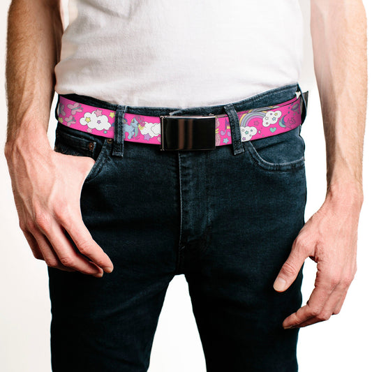 Web Belt Blank Black Buckle - My Little Pony Four Ponies and Cutie Marks Collage Pink/Multi Color Webbing