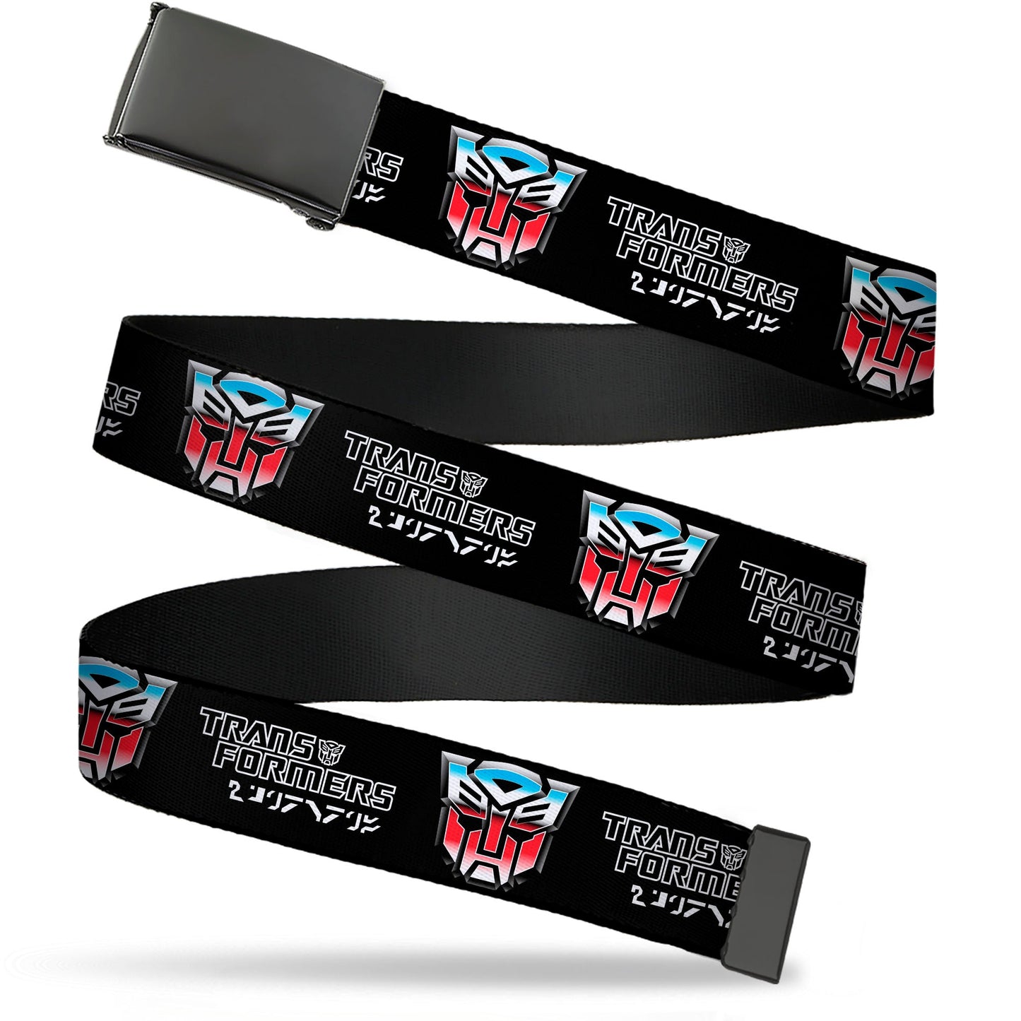 Web Belt Blank Black Buckle - TRANSFORMERS Autobots Cybertronian Icon Black/Blues/Red/White Webbing