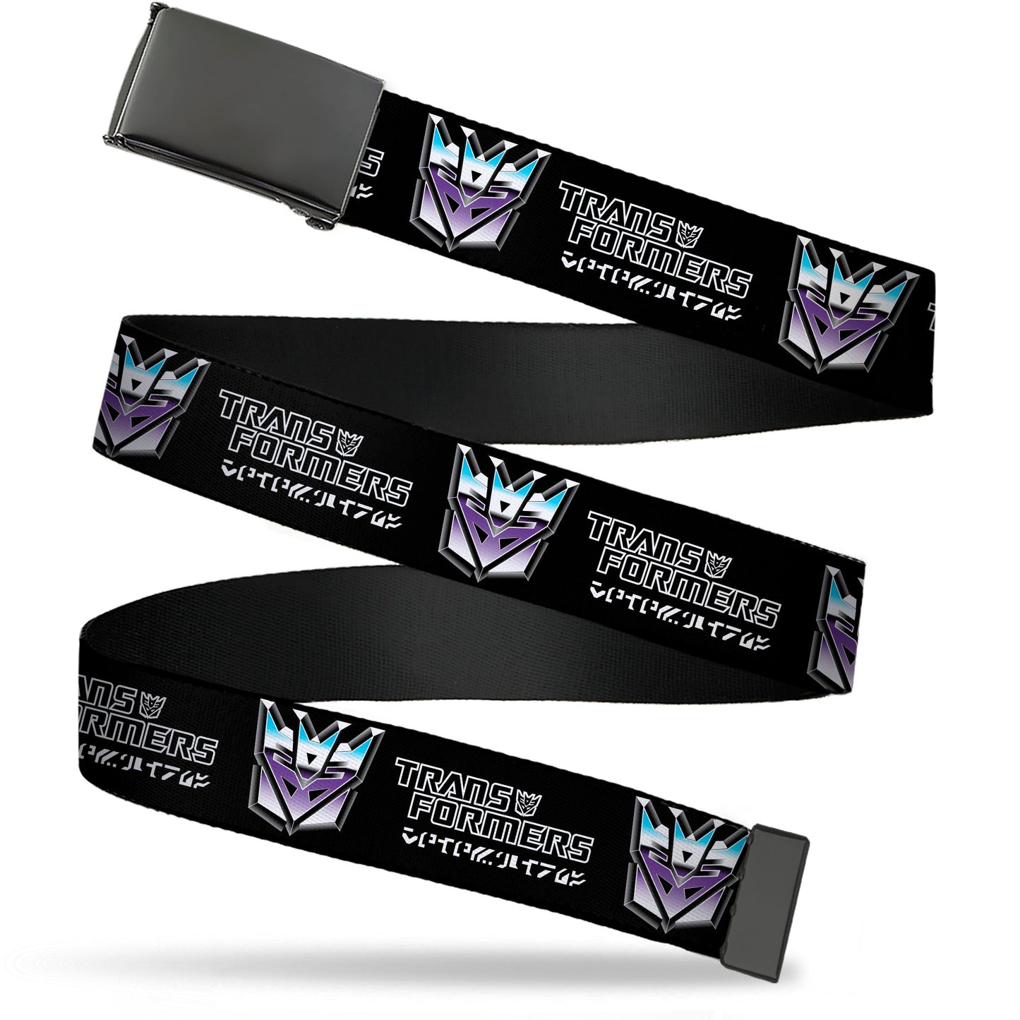 Web Belt Blank Black Buckle - TRANSFORMERS Decepticons Cybertronian Icon Black/Grays/Purples Webbing