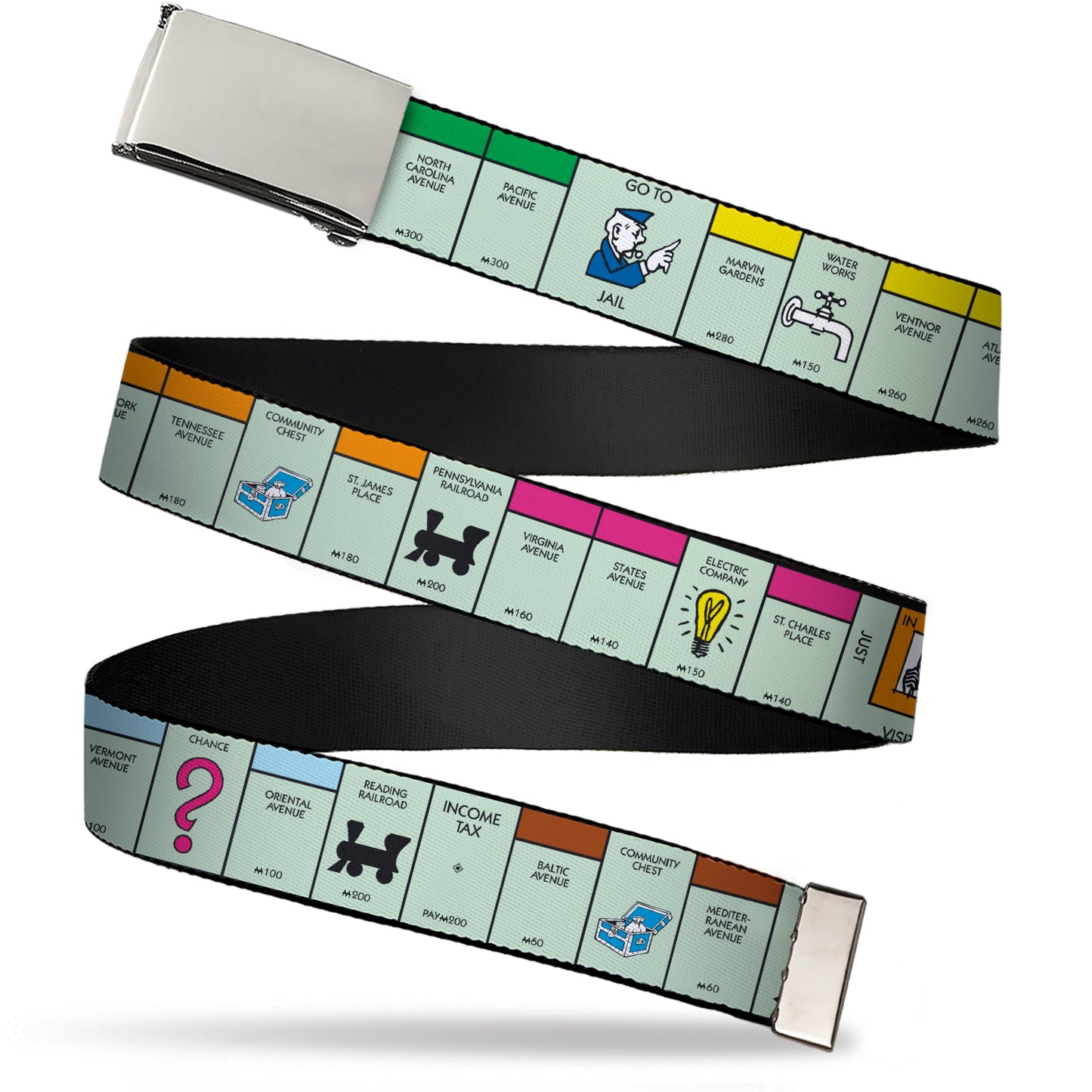 Web Belt Blank Chrome Buckle - Monopoly Game Board Space Blocks Webbing