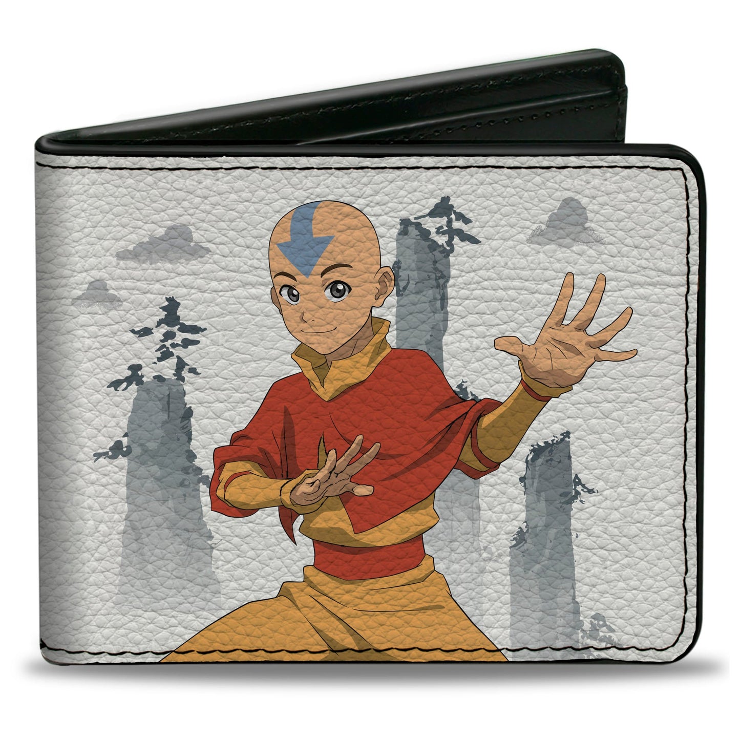 Bi-Fold Wallet - Avatar Last Airbender Aang Bending Pose and Scenery White/Grays