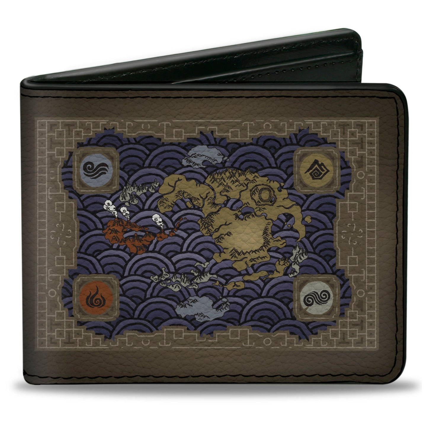 Bi-Fold Wallet - Avatar Last Airbender Elements Map with Icons and Title Logo Browns