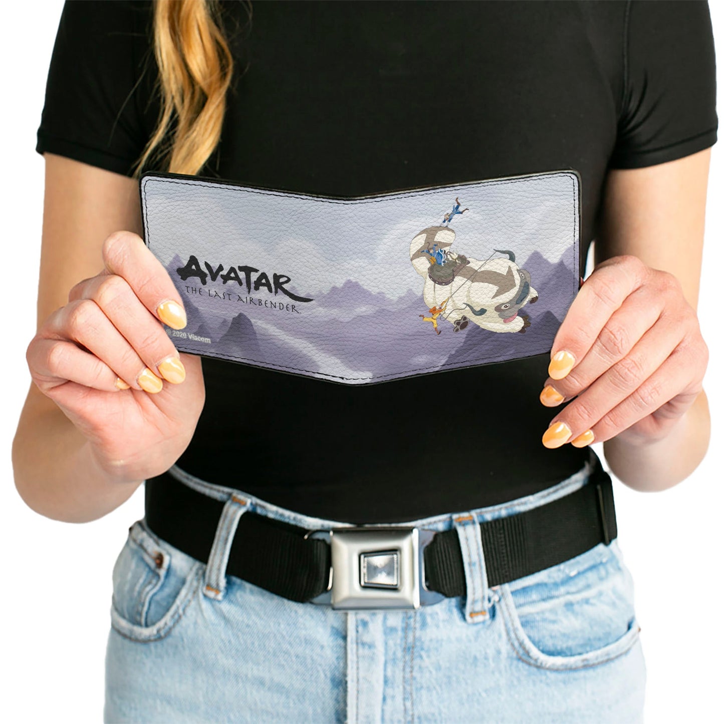 Bi-Fold Wallet - Avatar the Last Airbender Appa Carrying 4-Character Group Scene Over Mountains + Logo Grays Black