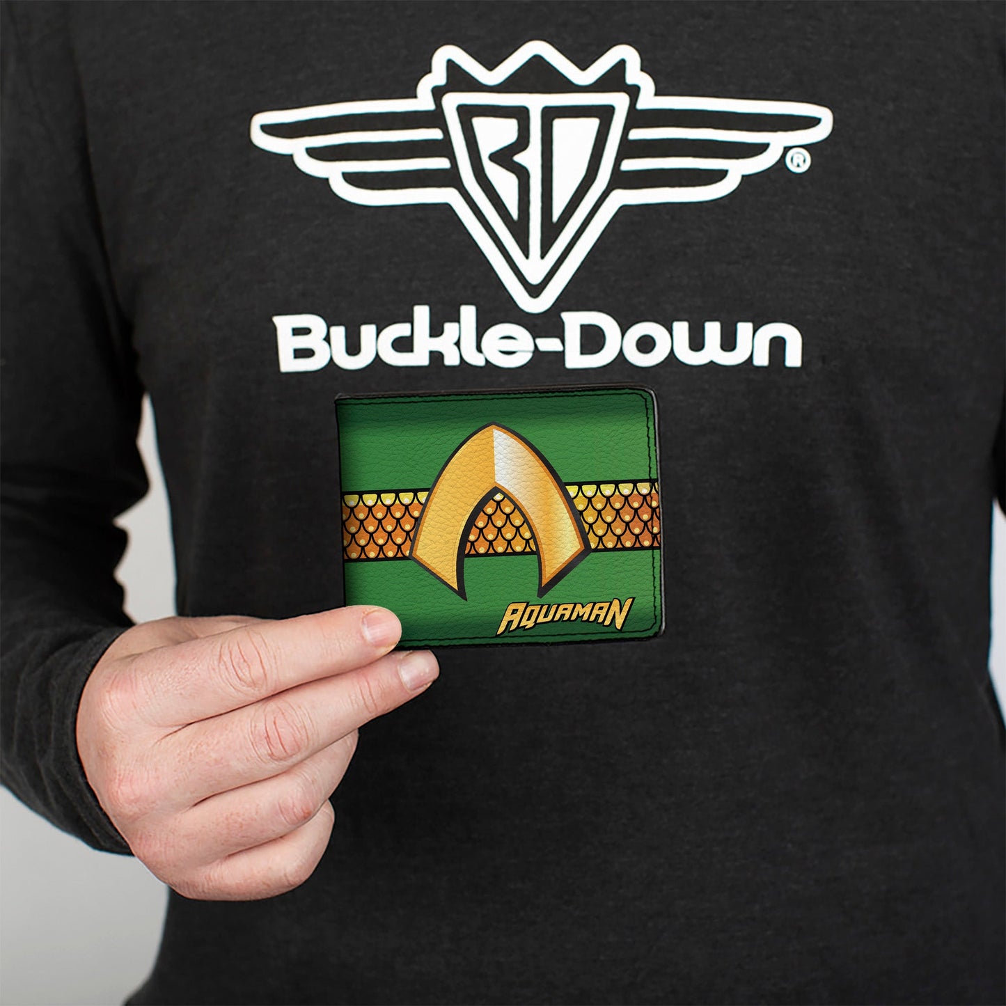 Bi-Fold Wallet - AQUAMAN Classic Icon Scales Stripe Green Golds