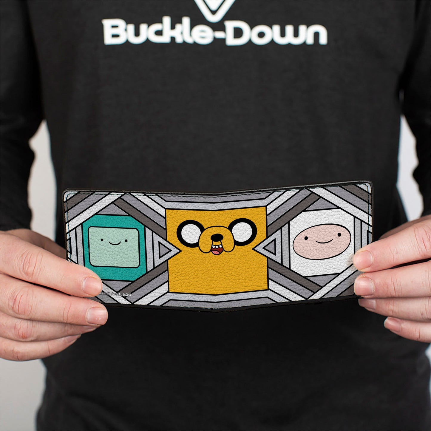 Bi-Fold Wallet - Adventure Time Jake Finn and BMO Pose Blocks Grays