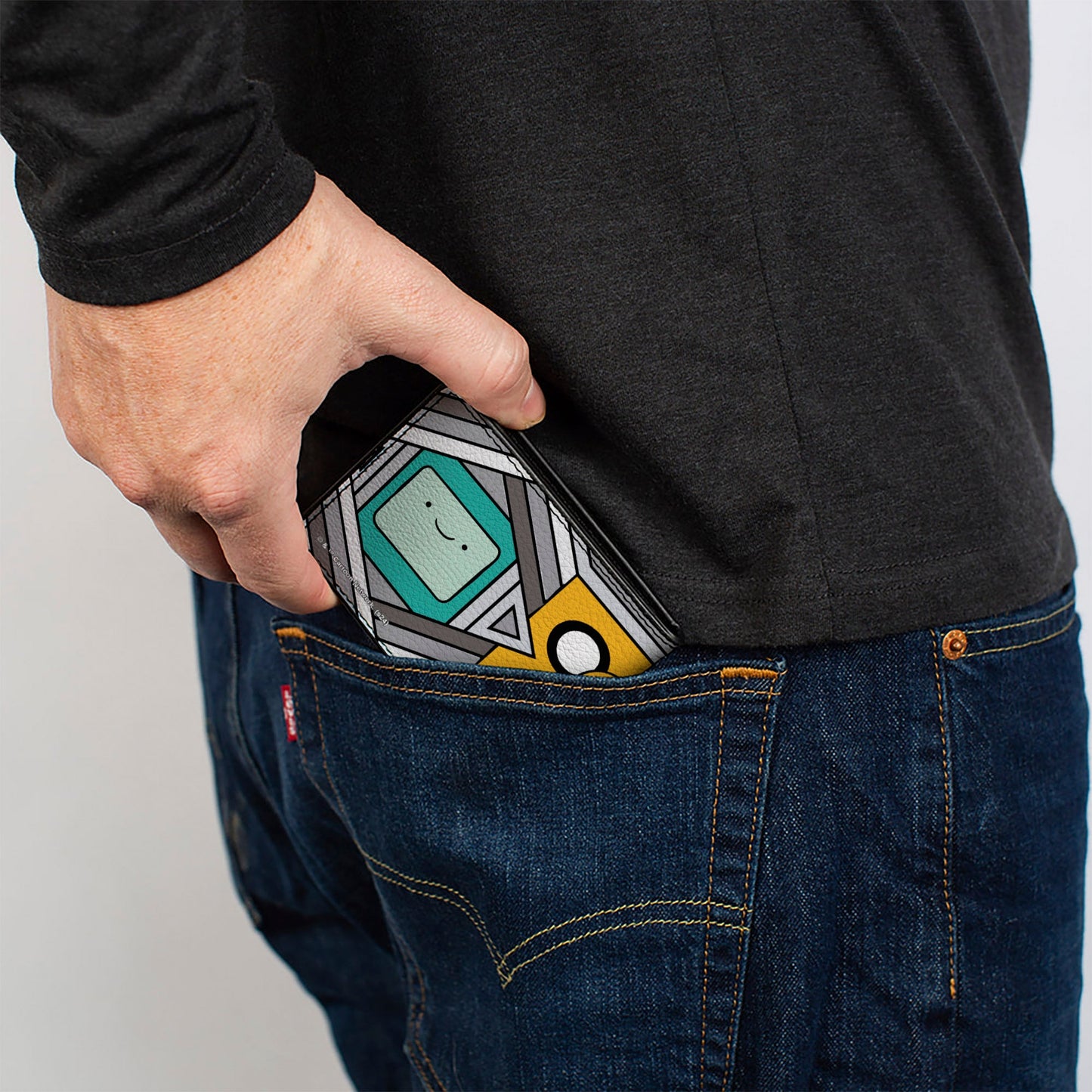 Bi-Fold Wallet - Adventure Time Jake Finn and BMO Pose Blocks Grays