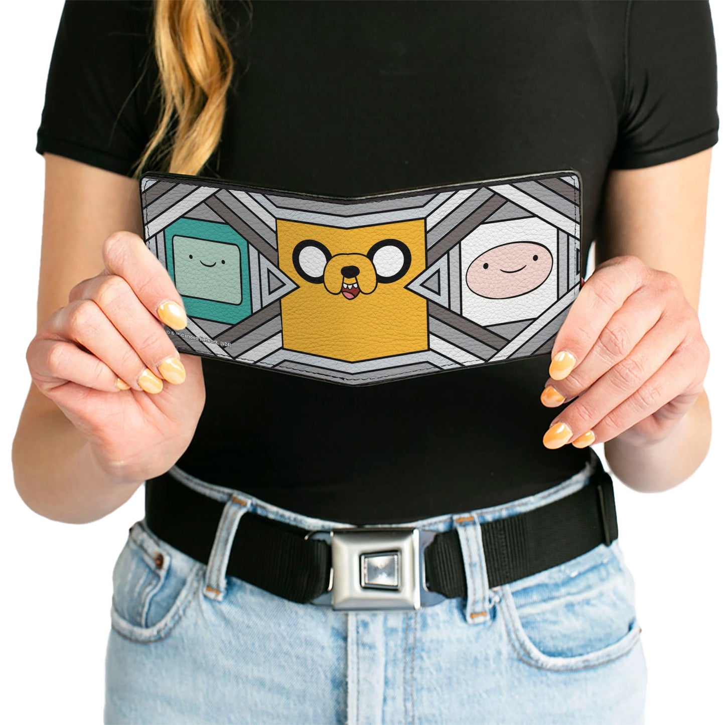 Bi-Fold Wallet - Adventure Time Jake Finn and BMO Pose Blocks Grays