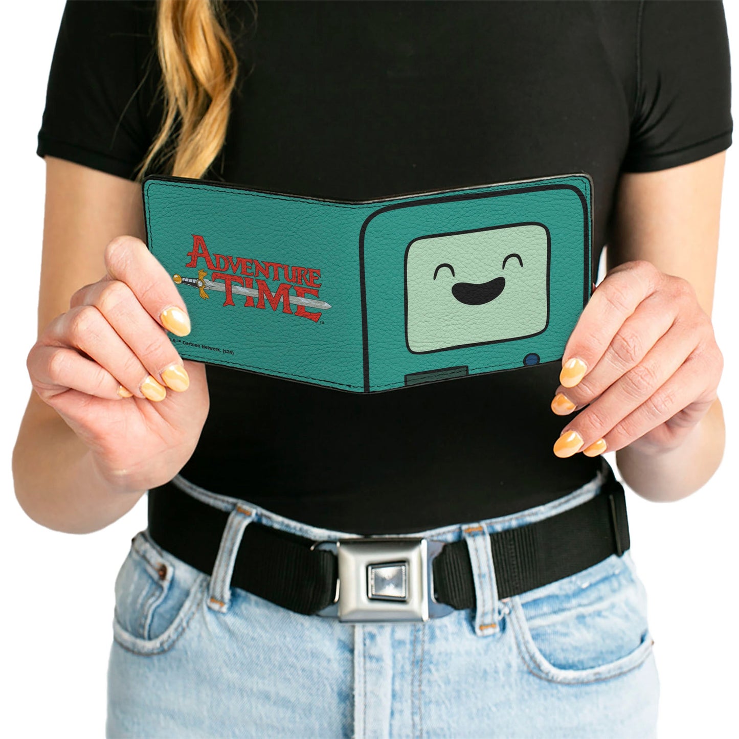 Bi-Fold Wallet - ADVENTURE TIME Title Logo and BMO Smiling Face Teal
