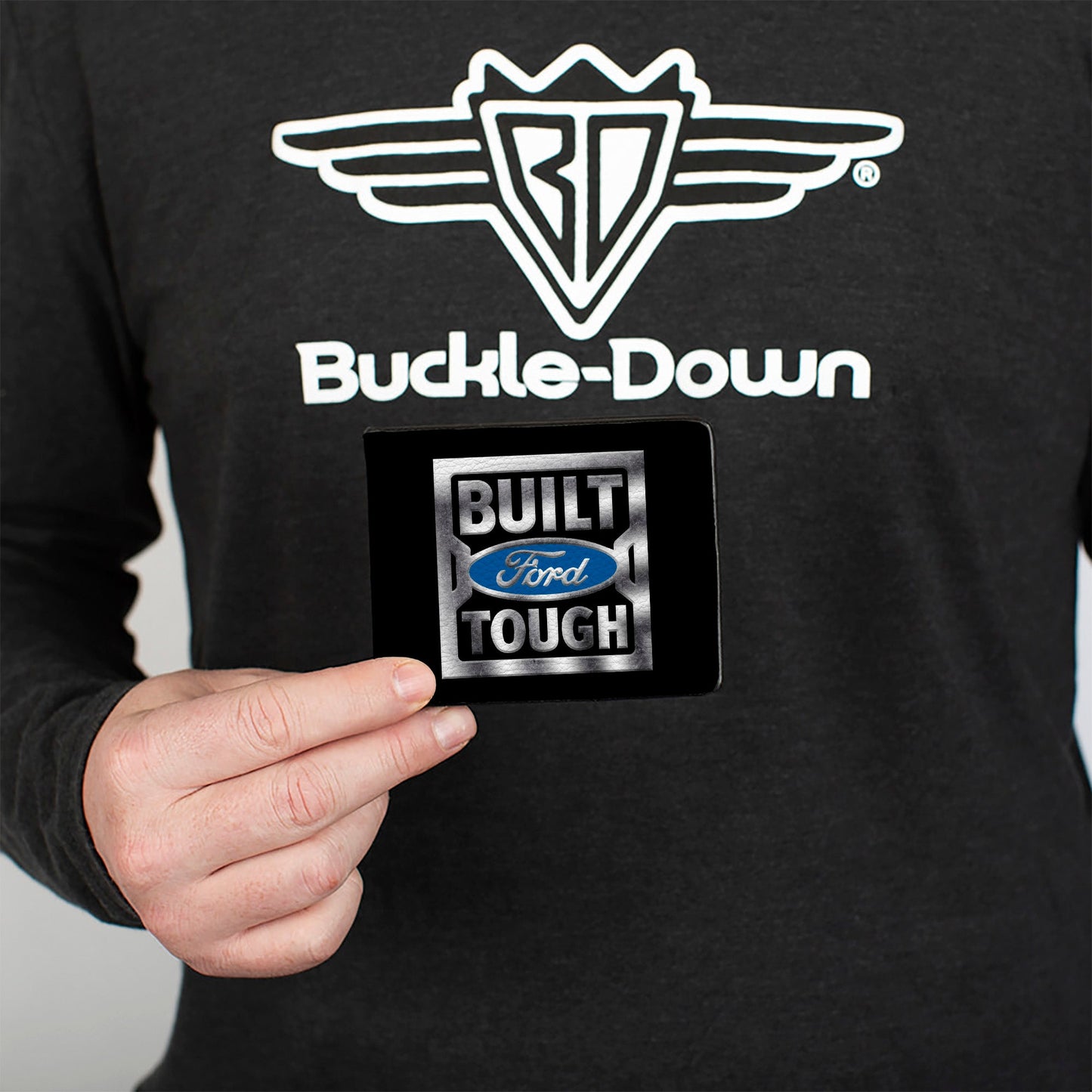 Bi-Fold Wallet - BUILT FORD TOUGH Logo3 Black Silver Gradient Blue