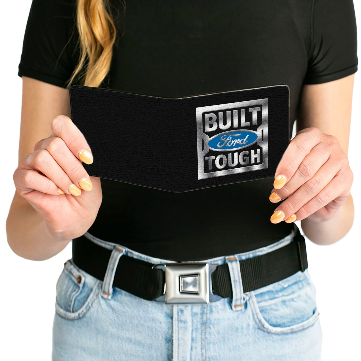 Bi-Fold Wallet - BUILT FORD TOUGH Logo3 Black Silver Gradient Blue