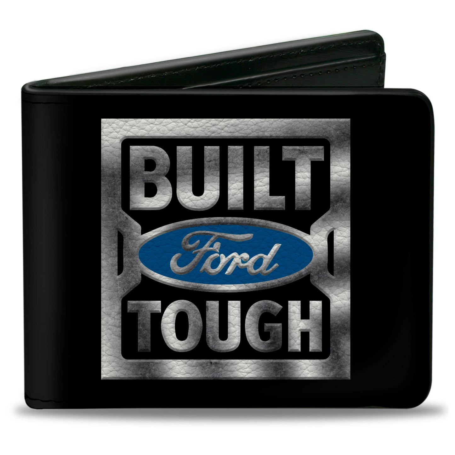 Bi-Fold Wallet - BUILT FORD TOUGH Logo3 Black Silver Gradient Blue