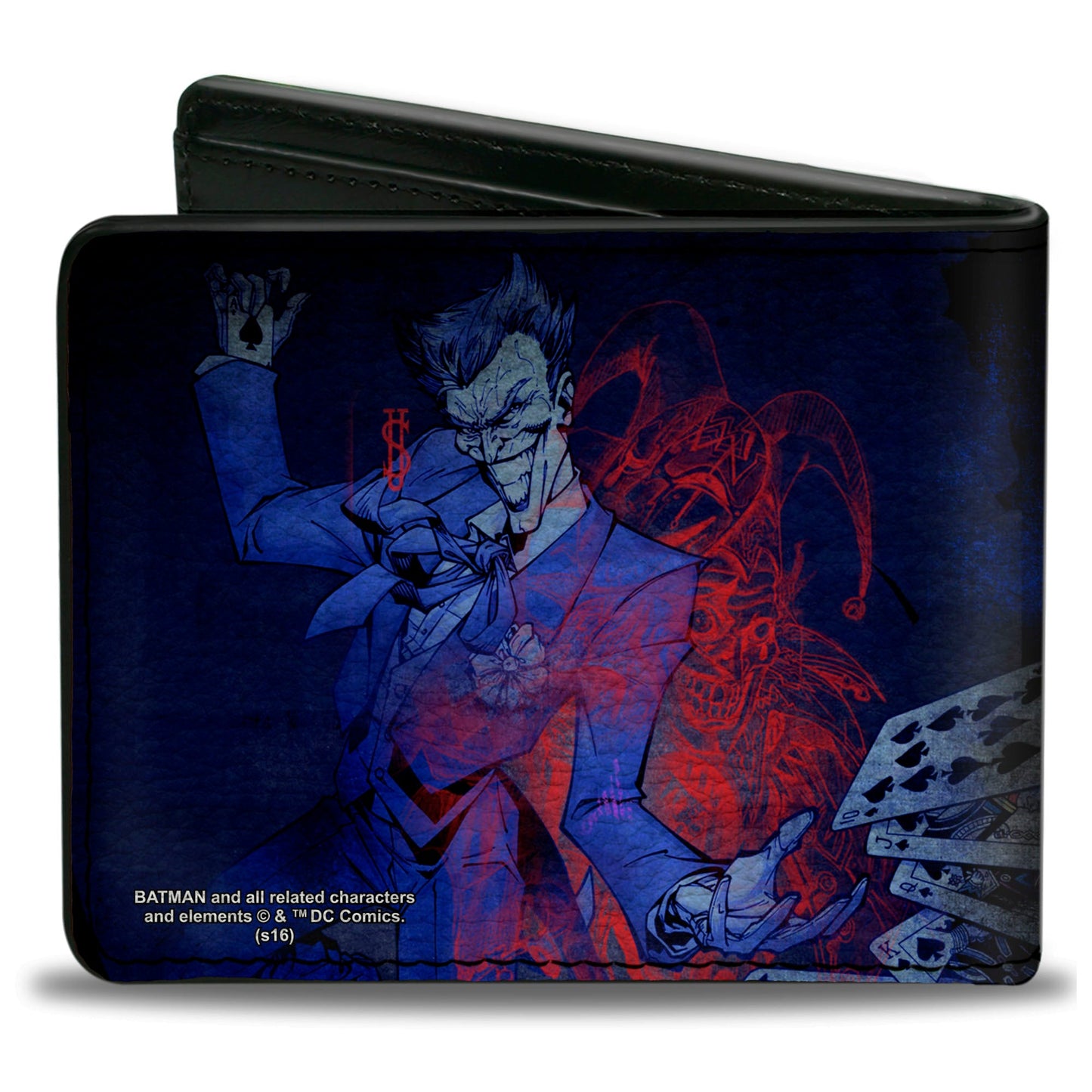 Bi-Fold Wallet - Batman Action + Joker Flipping Cards Poses Black Blues Reds