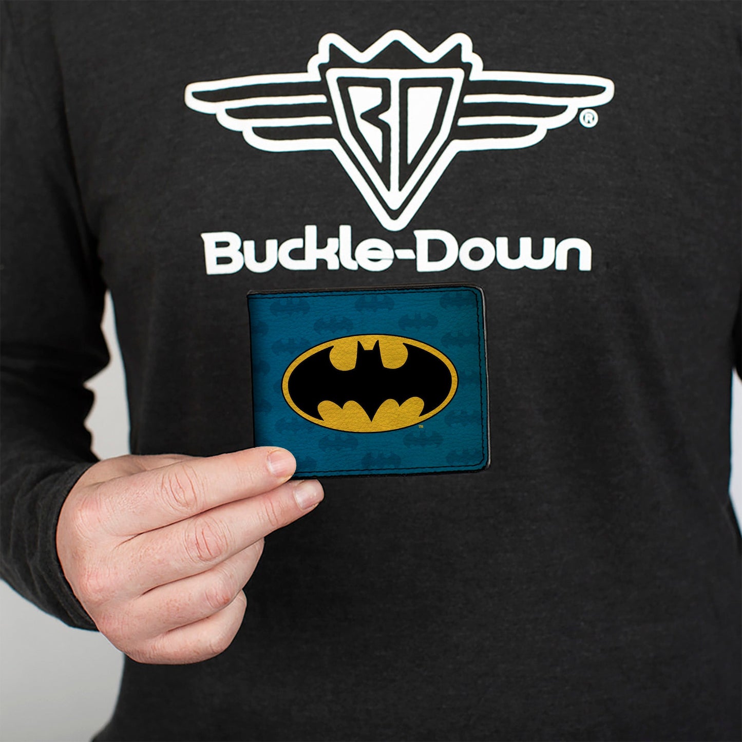 Bi-Fold Wallet - Batman Signal Bat Monogram Distressed Blues Black Yellow