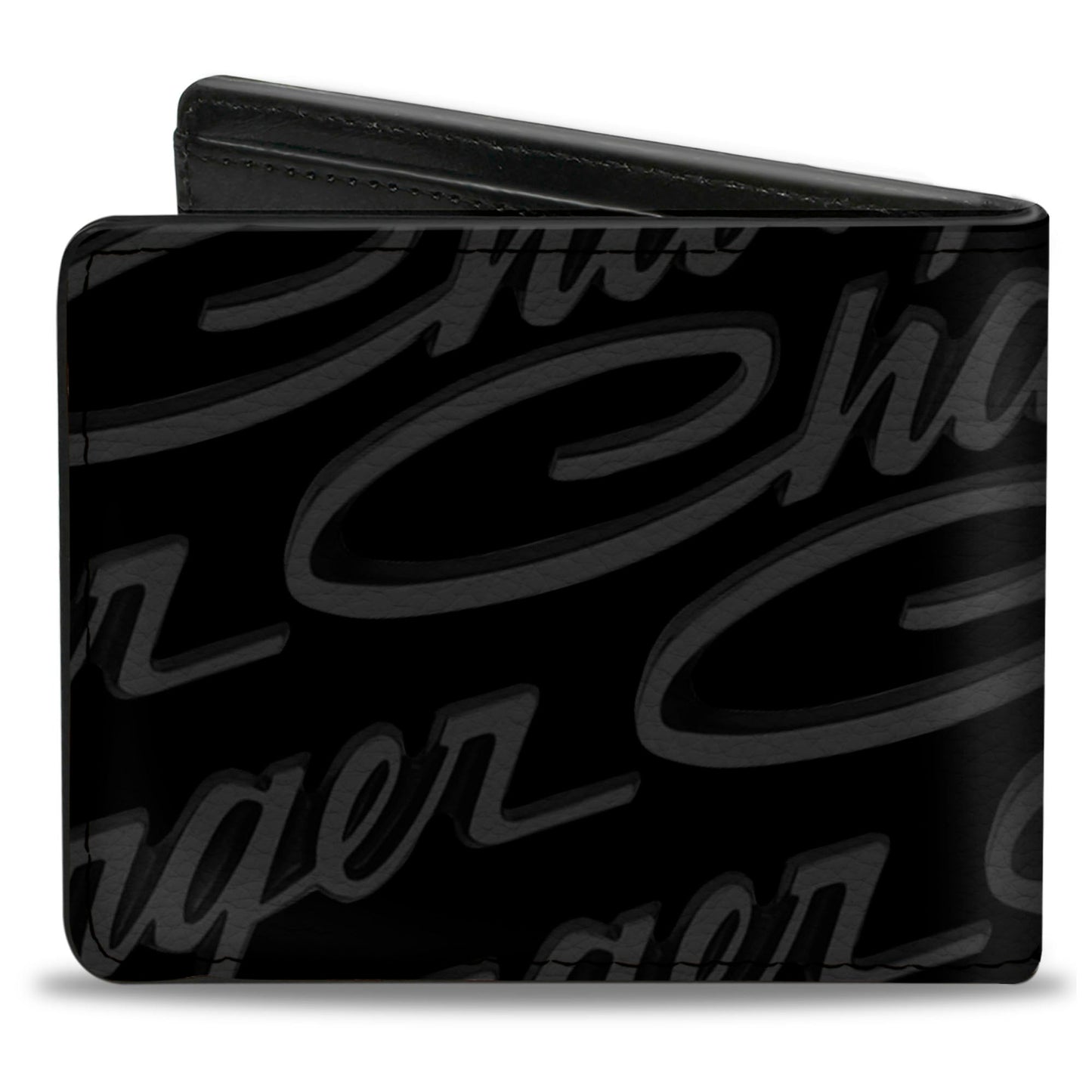 Bi-Fold Wallet - CHARGER Script Emblem Repeat Corner Black Grays White