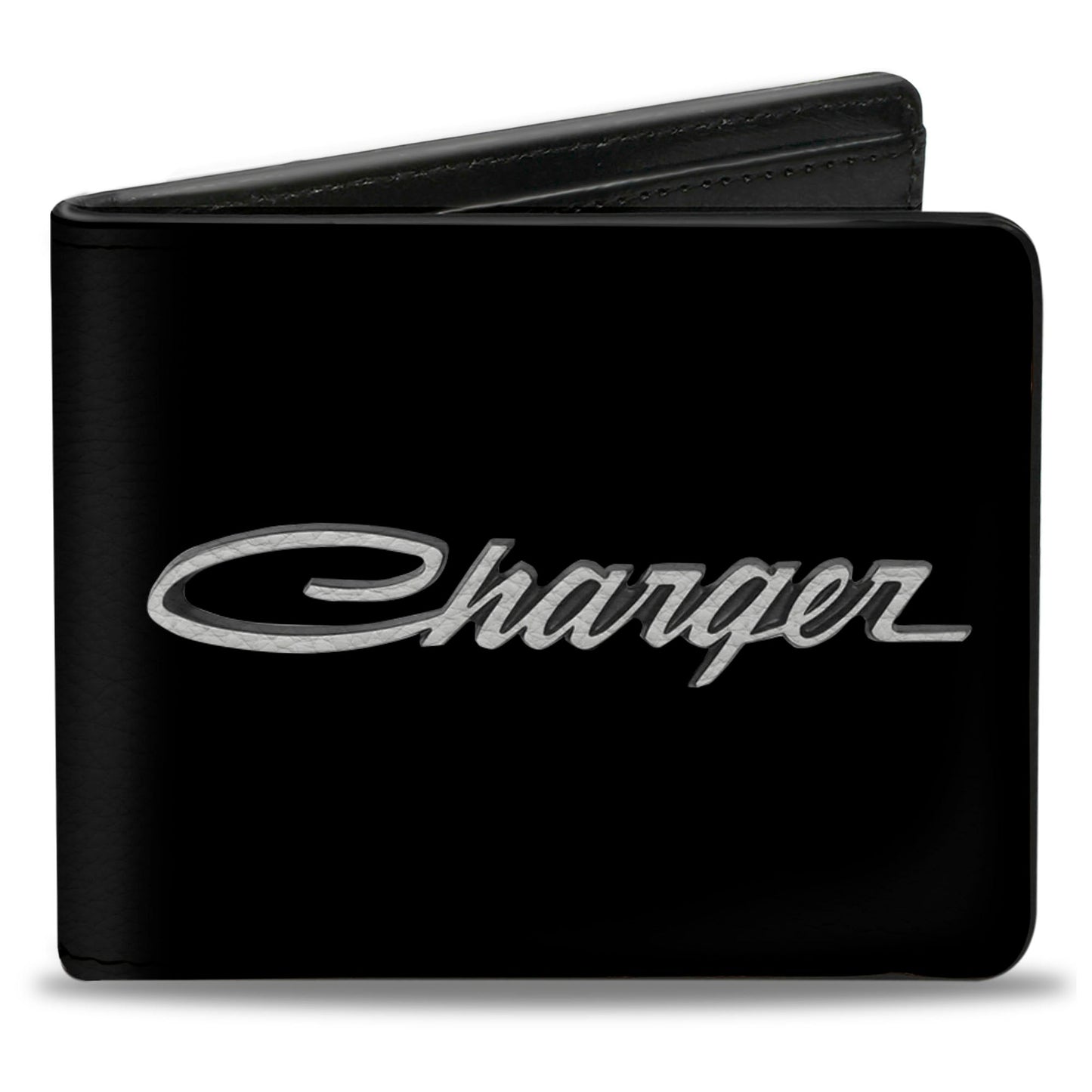 Bi-Fold Wallet - CHARGER Script Emblem Corner Black Silver Fade White