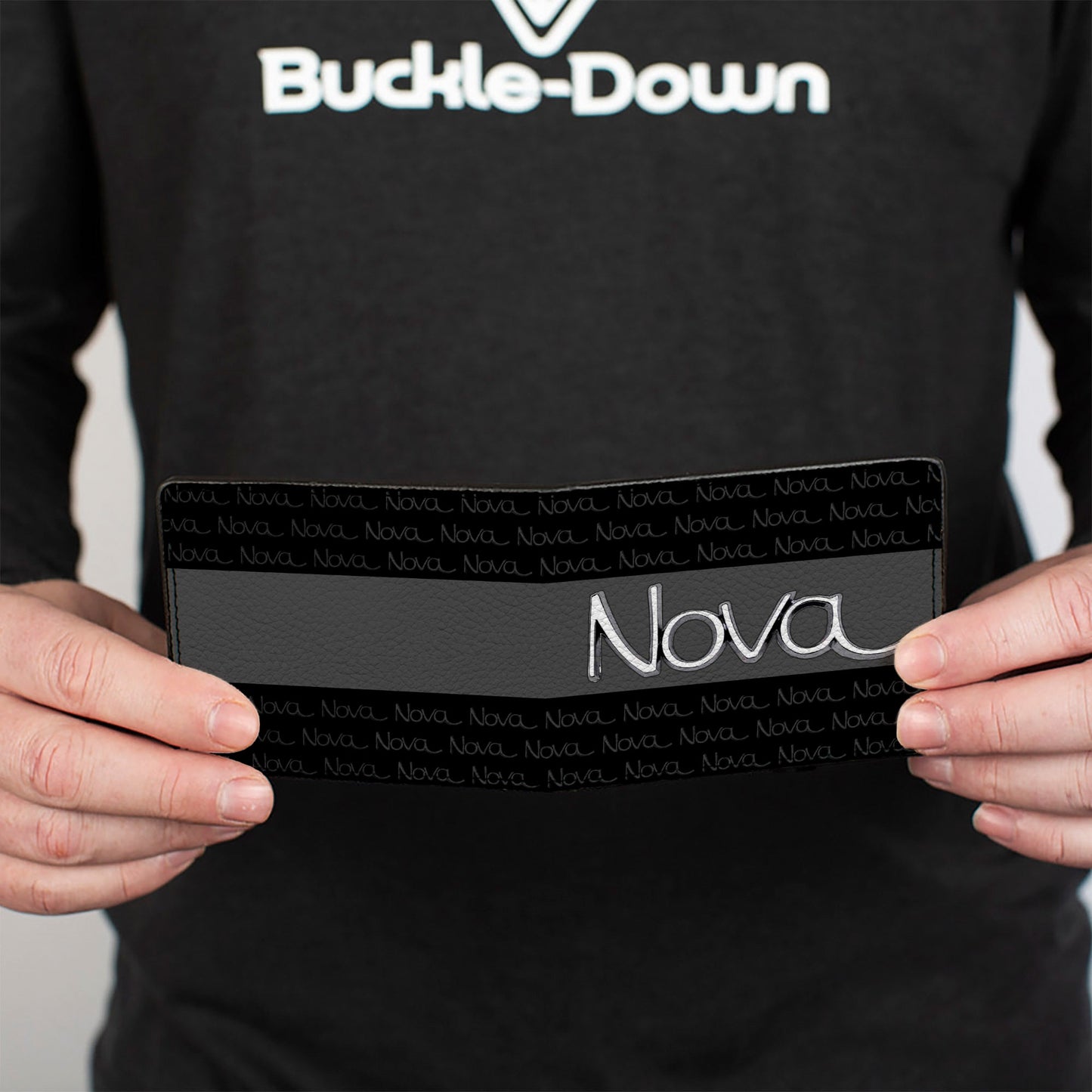 Bi-Fold Wallet - 1968-72 NOVA Script Emblem Stripe Repeat Black Gray Silver