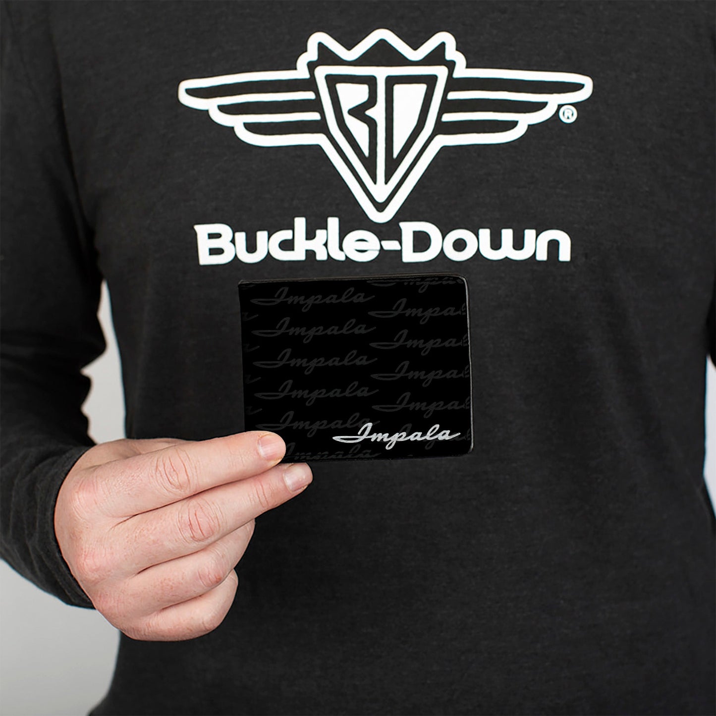Bi-Fold Wallet - 1962 IMPALA Script Emblem Repeat Black Silver
