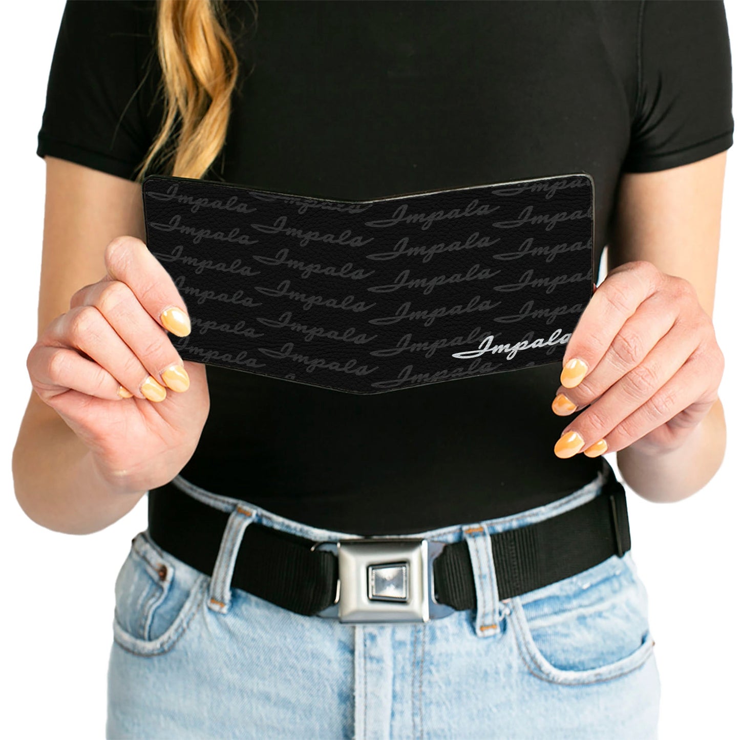 Bi-Fold Wallet - 1962 IMPALA Script Emblem Repeat Black Silver