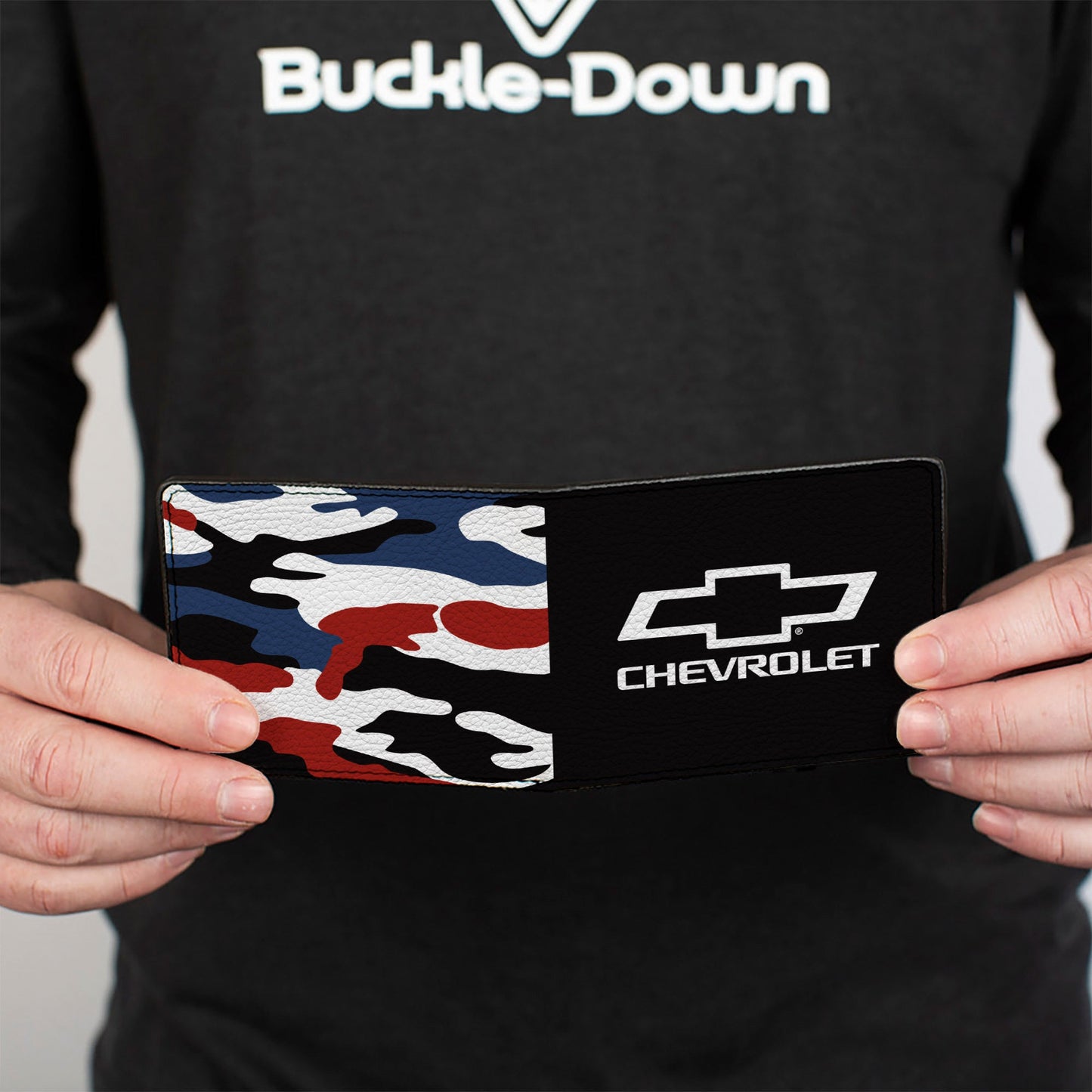 Bi-Fold Wallet - CHEVROLET Bowtie + Americana Camo Black White Red Blue