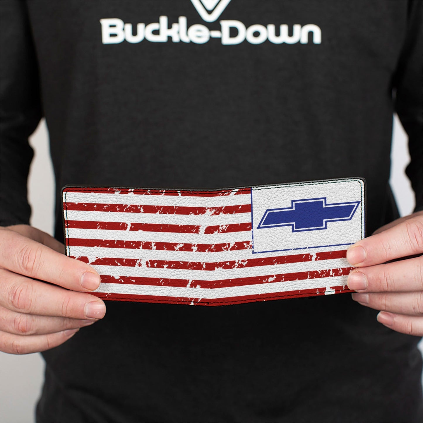 Bi-Fold Wallet - Chevrolet Bowtie Americana Flag Weathered White Red Blue