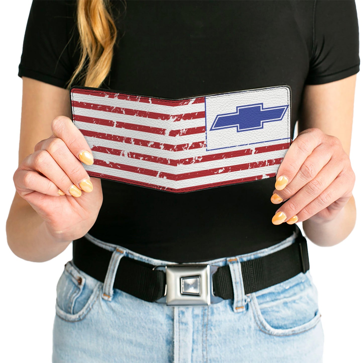 Bi-Fold Wallet - Chevrolet Bowtie Americana Flag Weathered White Red Blue