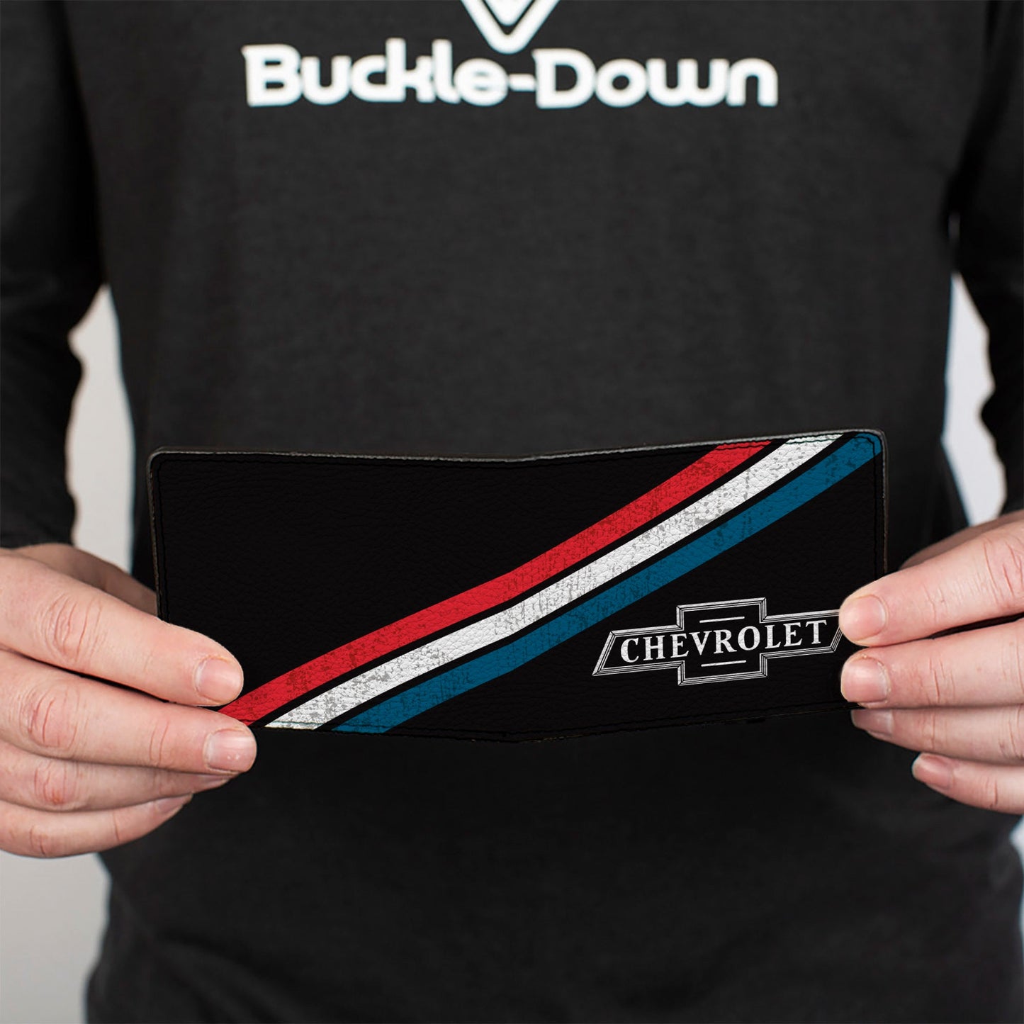 Bi-Fold Wallet - CHEVROLET Bowtie Logo and Americana Stripe Black/Red/White/Blue