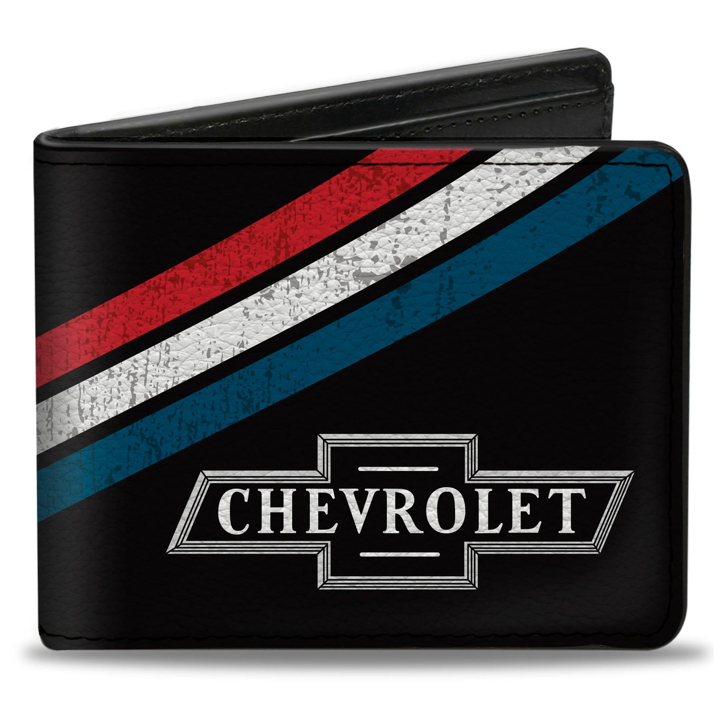 Bi-Fold Wallet - CHEVROLET Bowtie Logo and Americana Stripe Black/Red/White/Blue