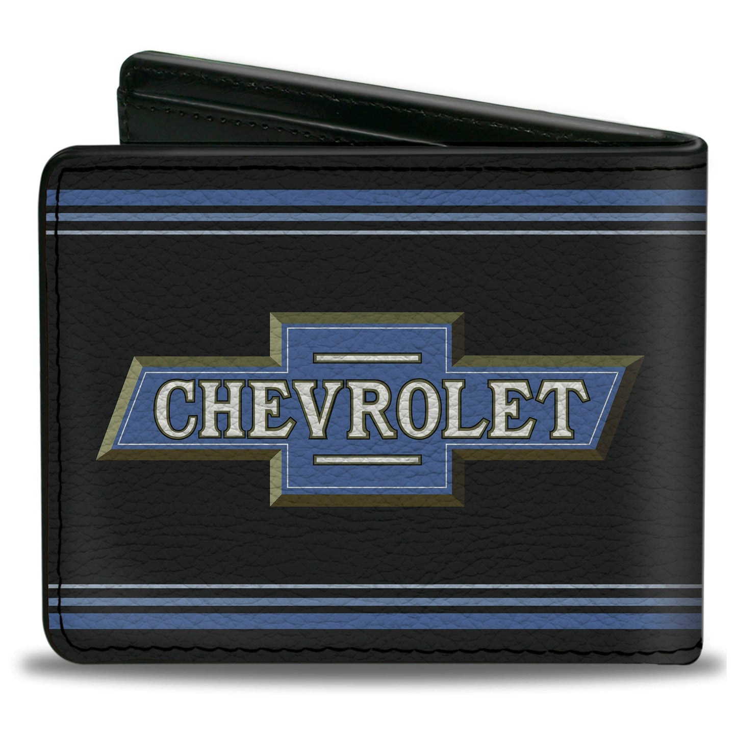 Bi-Fold Wallet - 1916 Chevrolet Bowtie Logo Stripes Black Blue