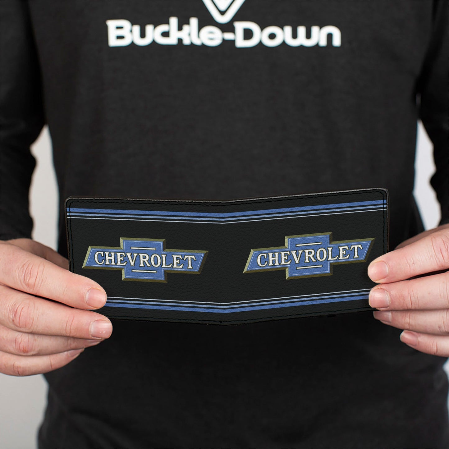 Bi-Fold Wallet - 1916 Chevrolet Bowtie Logo Stripes Black Blue