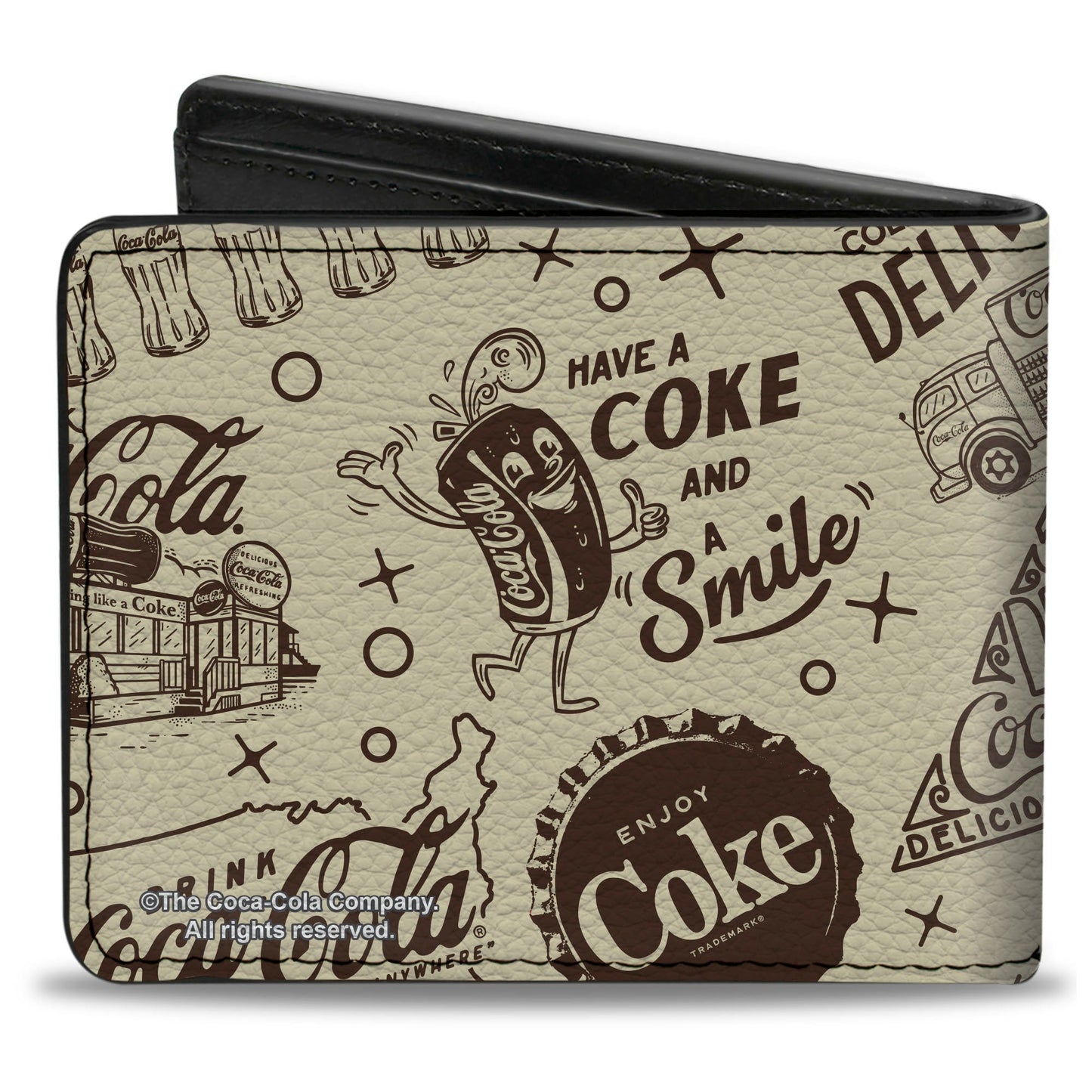 Bi-Fold Wallet - Vintage Coca-Cola HAVE A COKE AND SMILE Icons Collage Beige/Brown