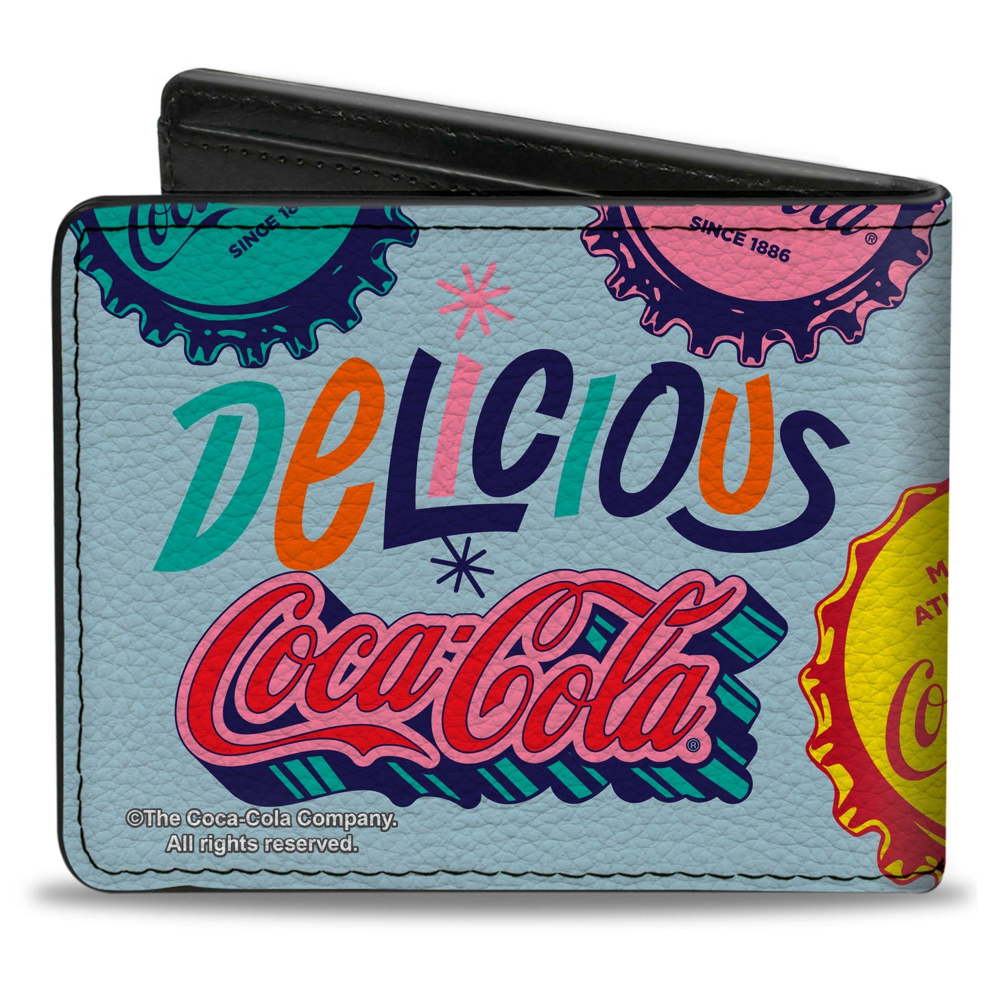 Bi-Fold Wallet - COCA-COLA DELICIOUS REFRESHING Bottle Caps Light Blue/Multi Color