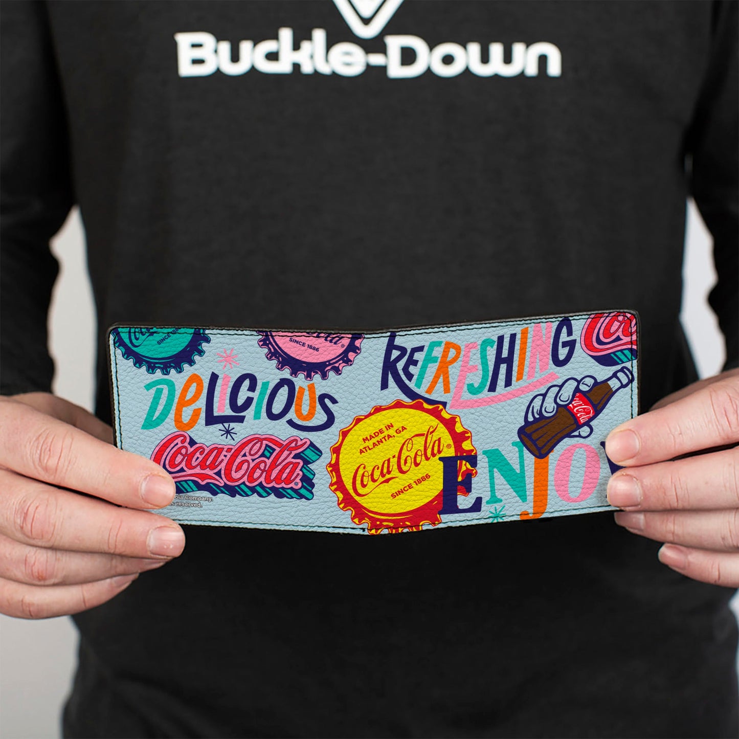 Bi-Fold Wallet - COCA-COLA DELICIOUS REFRESHING Bottle Caps Light Blue/Multi Color