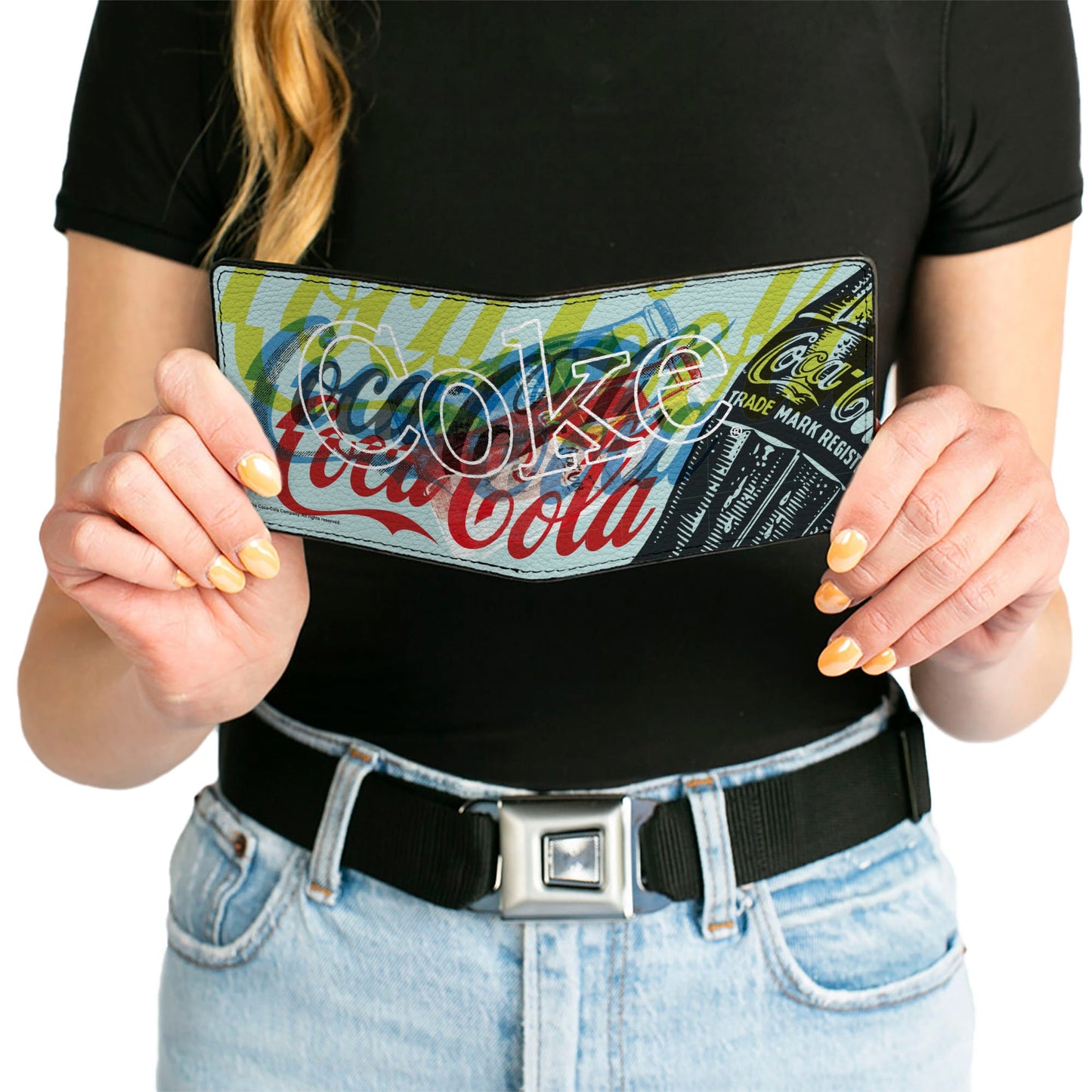 Bi-Fold Wallet - COCA-COLA COKE Logos and Bottle Pop Art White/Multi Color