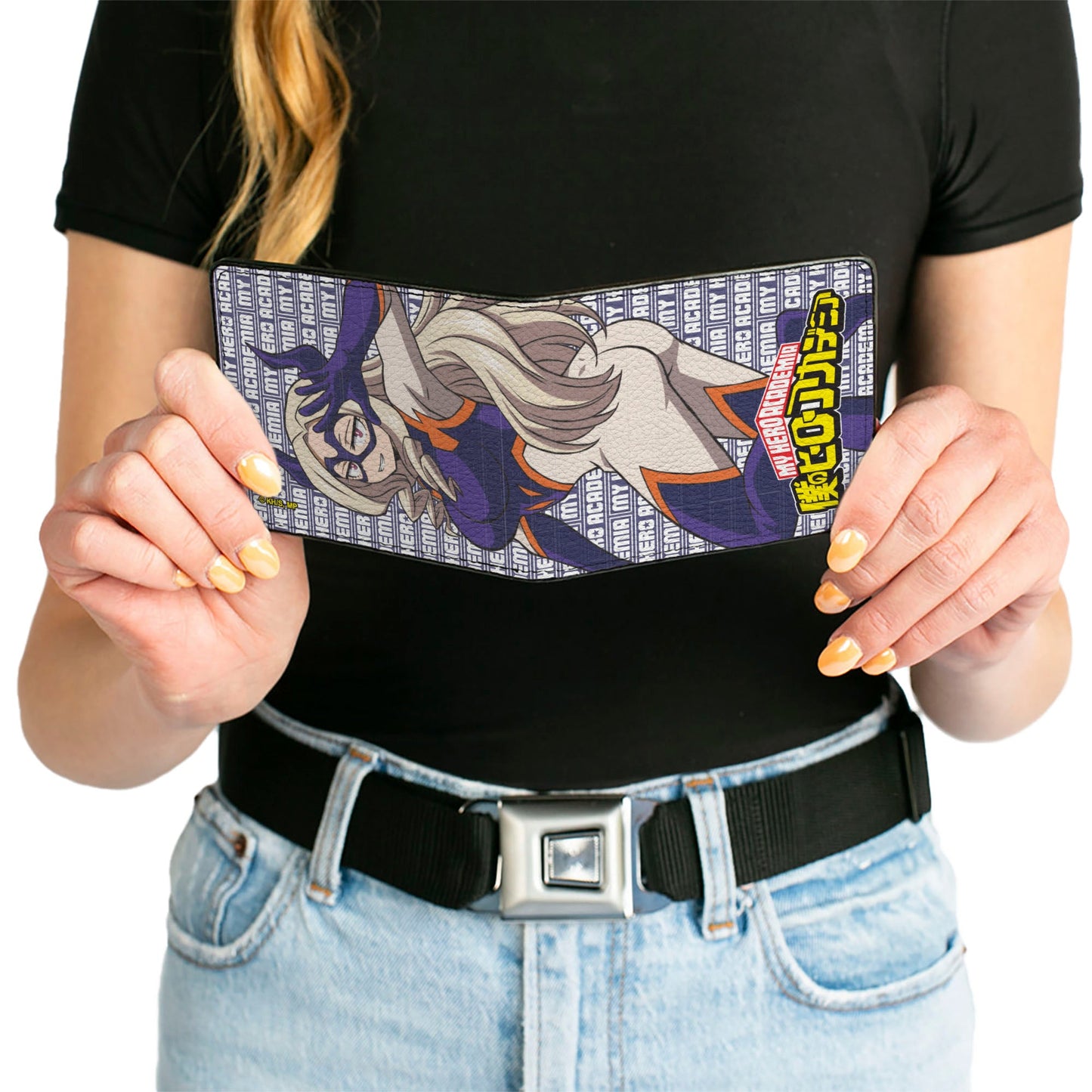 Bi-Fold Wallet - MY HERO ACADEMIA Pro Hero Mt. Lady Pose and Title Logo Purple/White