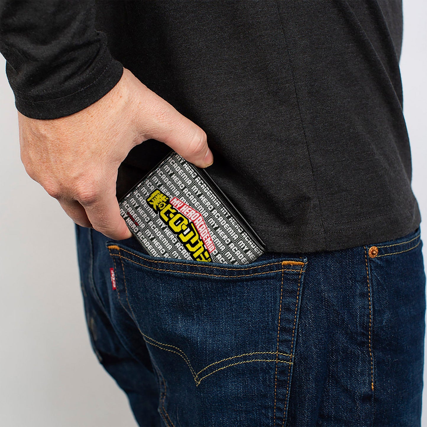 Bi-Fold Wallet - MY HERO ACADEMIA Eraser Head Pose with Text and Title Logo Black/White