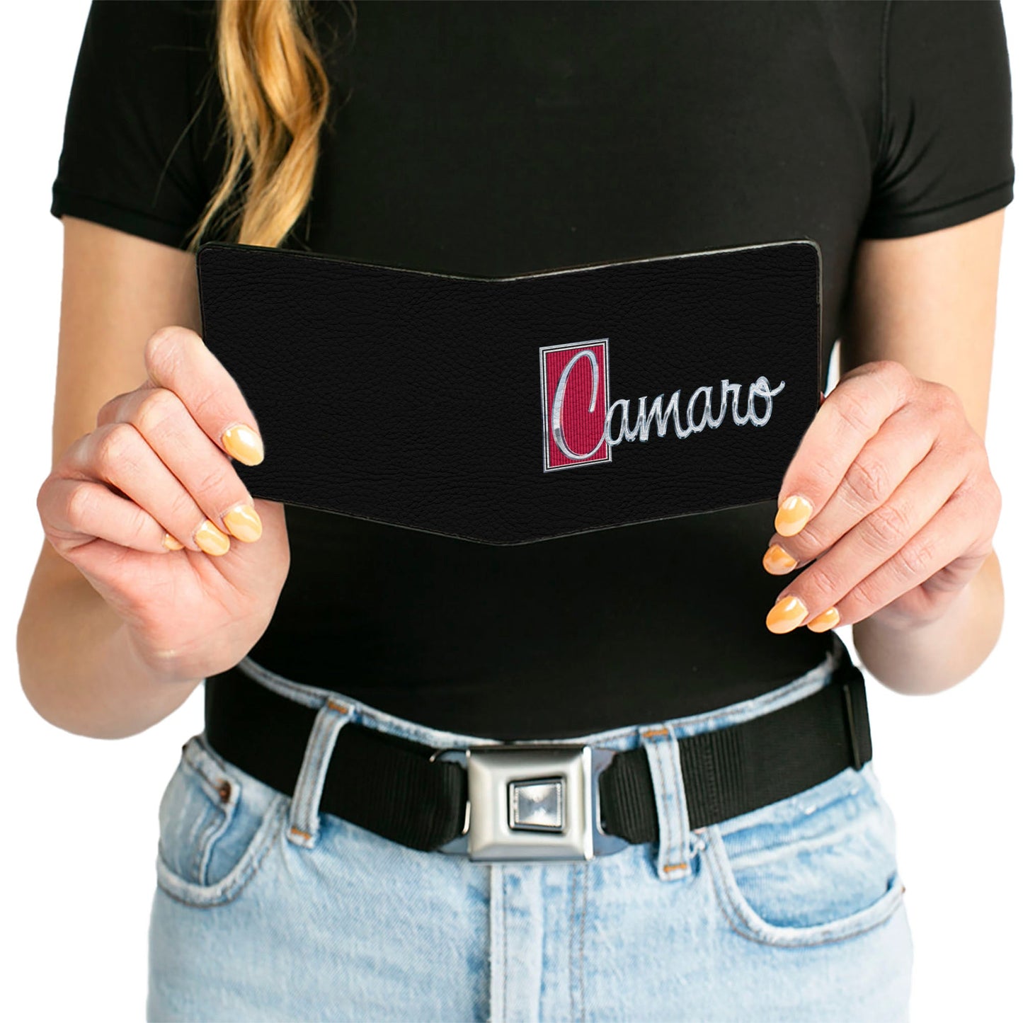 Bi-Fold Wallet - 1972 CAMARO Script Emblem Black Silver Reds