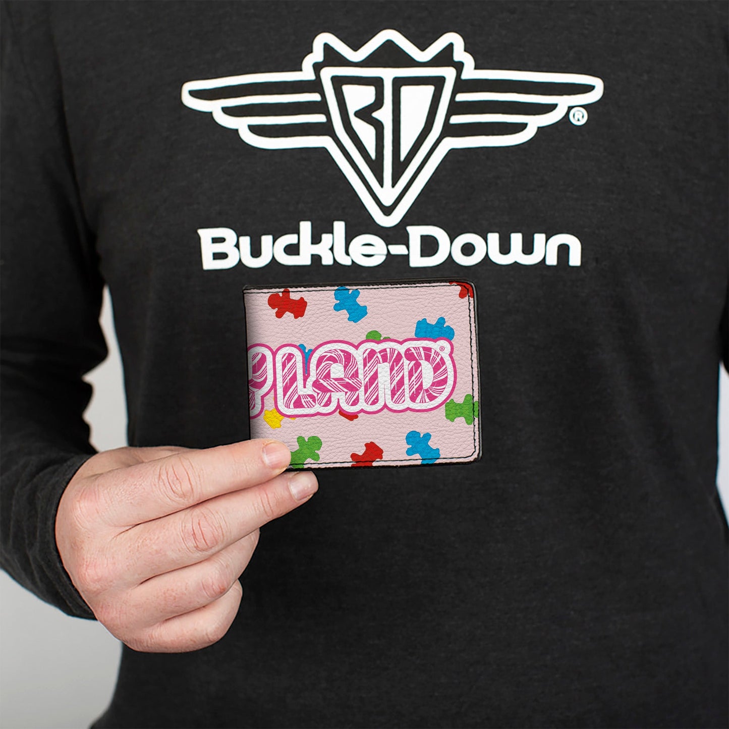 Bi-Fold Wallet - CANDYLAND Title Logo and Gingerbread Token Icons Scattered Pink