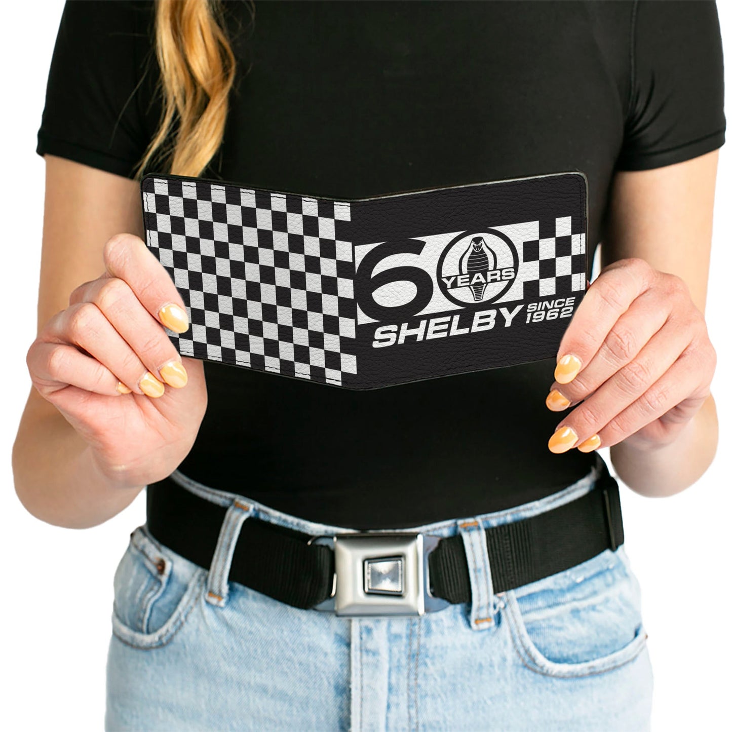 Bi-Fold Wallet - Carroll Shelby 60 YEARS-SHELBY SINCE 1962 Checker Logo Black White