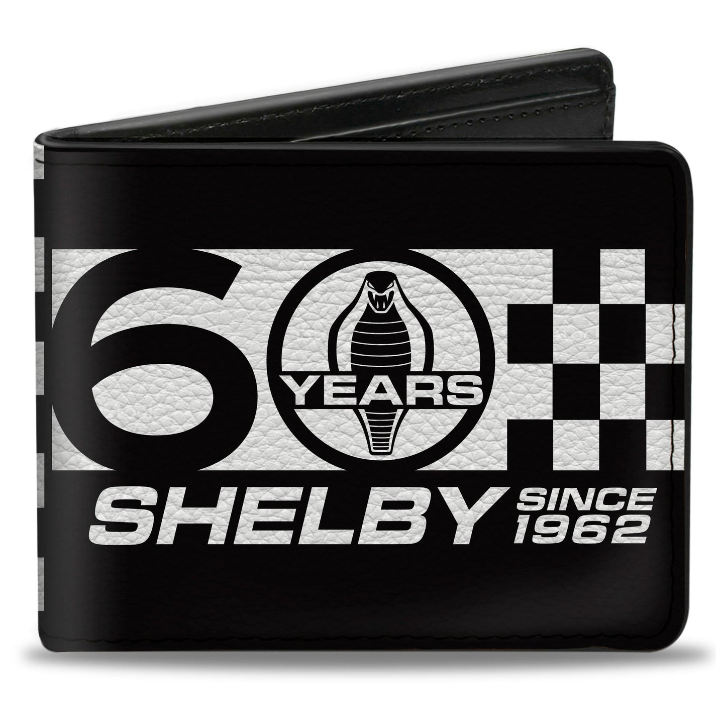 Bi-Fold Wallet - Carroll Shelby 60 YEARS-SHELBY SINCE 1962 Checker Logo Black White