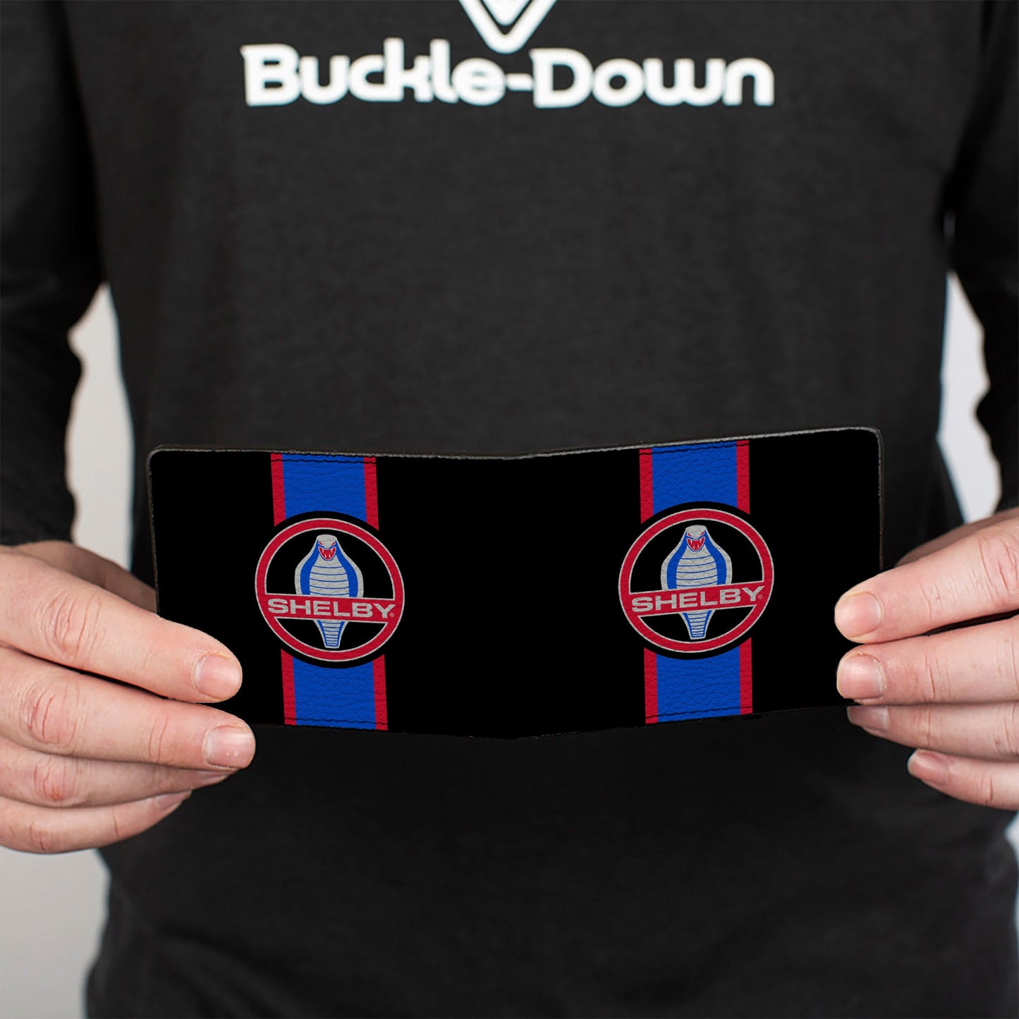 Bi-Fold Wallet - SHELBY Cobra Center Stripe Black Gray Red Blue