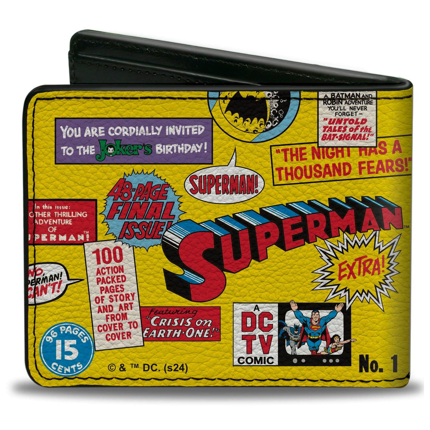 Bi-Fold Wallet - Justice League Vintage Superhero Anniversary Icons Collage Yellow