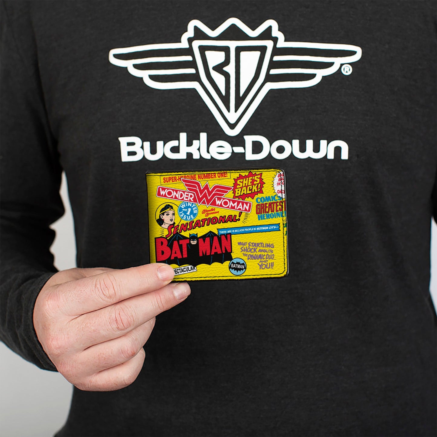 Bi-Fold Wallet - Justice League Vintage Superhero Anniversary Icons Collage Yellow