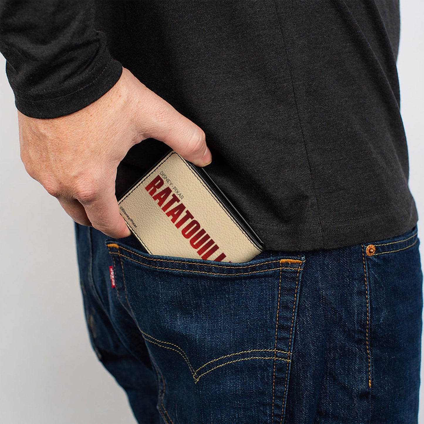 Bi-Fold Wallet - Ratatouille Remy BON APPETIT Hiding Pose + Text Logo Beige Reds