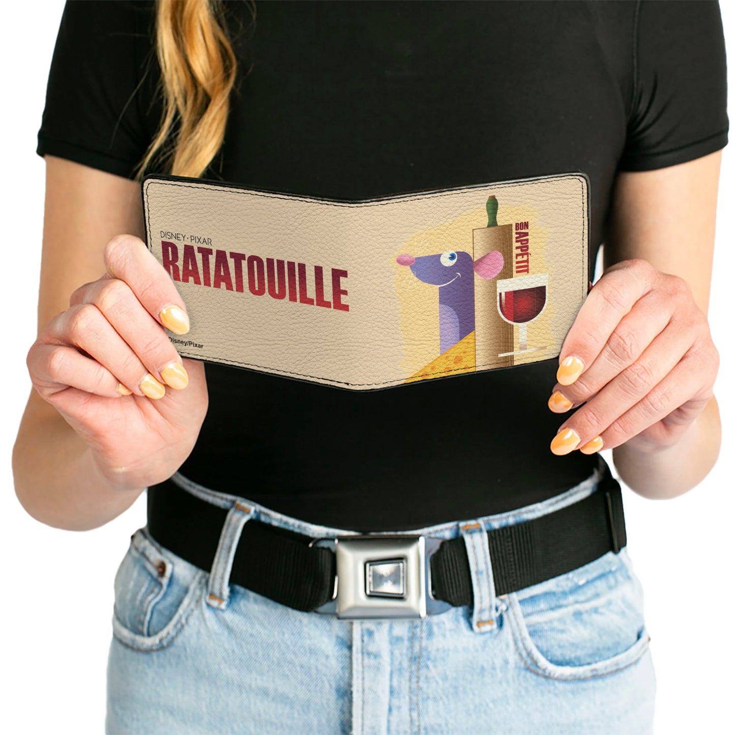 Bi-Fold Wallet - Ratatouille Remy BON APPETIT Hiding Pose + Text Logo Beige Reds
