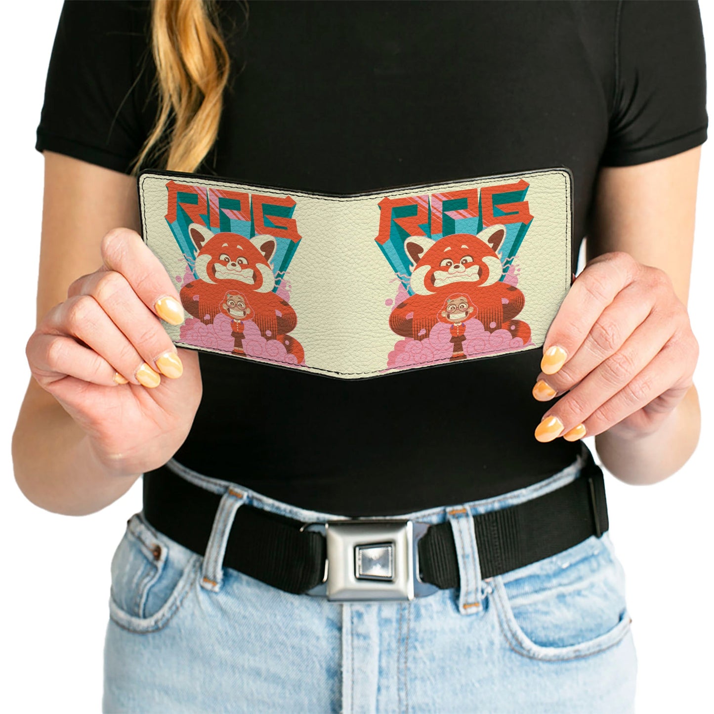 Bi-Fold Wallet - Turning Red Mei Lee and Red Panda Mei RPG Pose Cream Blues Orange Pink